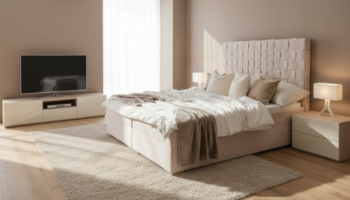 Polsterbett Betten beige Polster Designer Luxus Design 180x200 Doppelbett