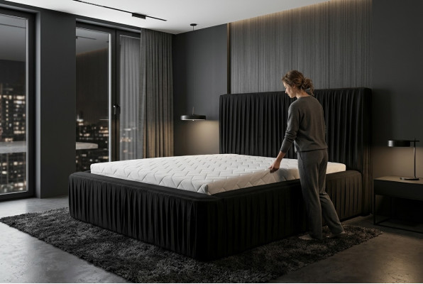 Bett Design Luxus Doppel Hotel Betten Schlaf Zimmer Luxus Schwarz Modern