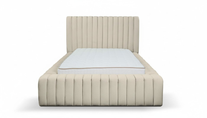 Luxus Schlafzimmer Bett Doppelbett Holz Polster Betten Bettrahmen beige