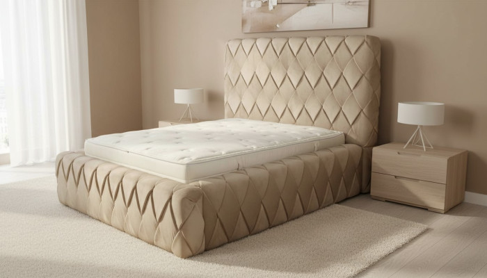Luxus Bettrahmen 180x200 cm Farbe beige Kopfteil Betten Schlafzimmer Möbel