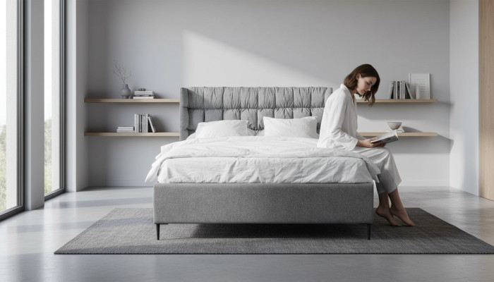 Grau Doppelbett Klassisches Schlafzimmermöbel Design Eleganter Stoff Bett