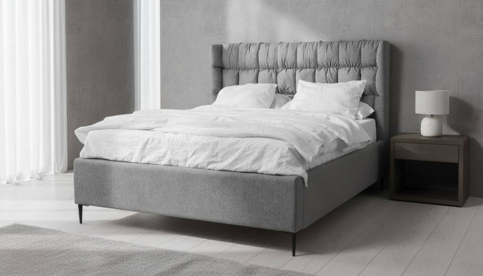 Grau Doppelbett Klassisches Schlafzimmermöbel Design Eleganter Stoff Bett