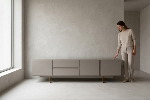 Luxus Wohnwand tv Ständer rtv Lowboard Holz Wohnzimmer Beige Möbel