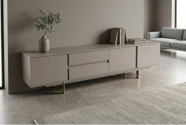 Luxus Wohnwand tv Ständer rtv Lowboard Holz Wohnzimmer Beige Möbel