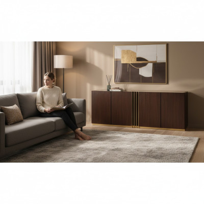 Wohnzimmer Kommode Lowboard braun Sideboard Holz Modern Möbel 208x49x80cm
