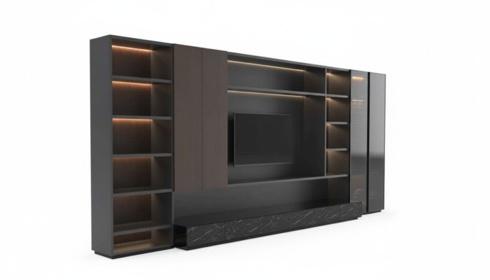 Moderne Wohnwand Wohnzimmer Schrankwand Modern braun Holz Schrank