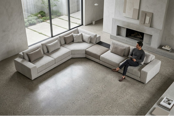 Grau Ecksofa L Form Wohnlandschaft Couch Möbel Textil Holz Sofa Couchen