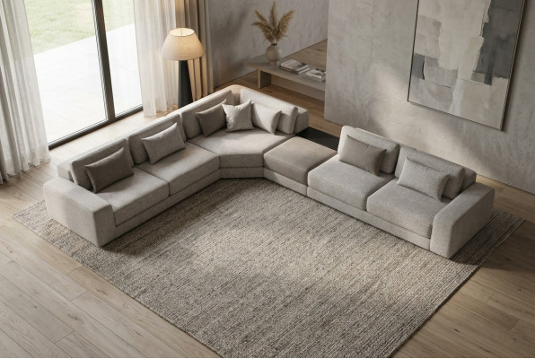 Grau Ecksofa L Form Wohnlandschaft Couch Möbel Textil Holz Sofa Couchen