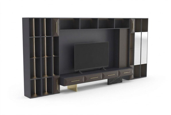 Luxuriös Wohnwand Wohnzimmer Möbel Holz TV Ständer Moderne Design neu