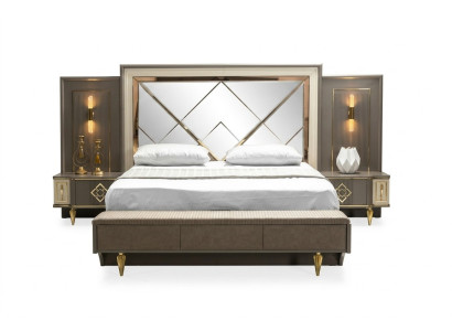 Luxus 3tlg Schlafzimmer set Bett und 2x Nachttische Design Textil 3tlg sets