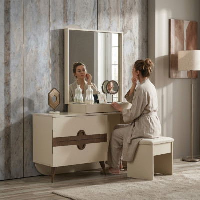 Beige Schminktisch mit Spiegel Schlafzimmer Möbel Design Konso lNeu