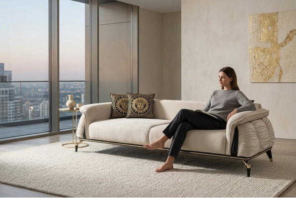 Stilvoll Sofa 3 Sitzer Wohnzimmer Perfekt Textil Sofa Polster Couchen