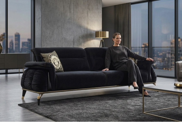 Sofa 3 Sitzer schwarz Chesterfield Designer Möbel Wohnzimmer Sofas Luxus