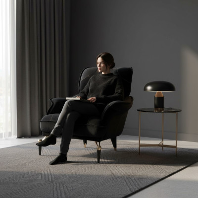 Perfekt weich Sessel für Wohnzimmer schwarz Farbe neu Luxus Möbel Textil