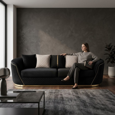 Designer 3 Sitzer Sofa Luxus Holz Möbel Textil Polstermöbel Couch Stoff