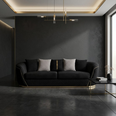 Designer 3 Sitzer Sofa Luxus Holz Möbel Textil Polstermöbel Couch Stoff