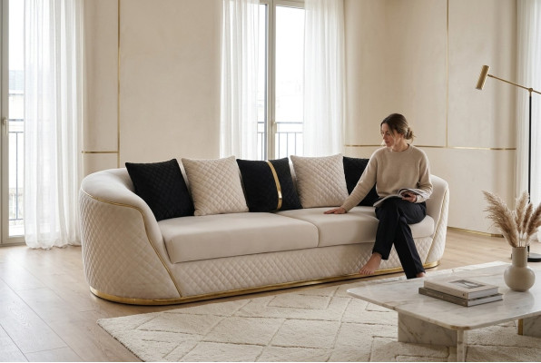 Sofa 3 Sitzer Design Sofas Polster weiß Textil Relax Moderne 235cm