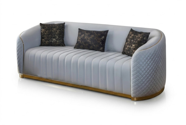 Sofa Luxus Wohnzimmer Modern Dreisitzer Möbel Sofa 3 Sitzer Holz Textil