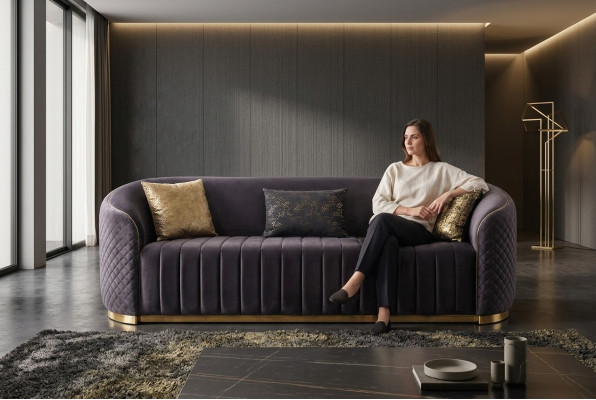 Sofa Luxus Wohnzimmer Modern Dreisitzer Möbel schwarz 3 Sitzer Holz Textil