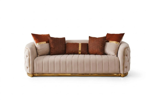 Beige Textil Dreisitzer Moderne Designer Luxus Couch Chesterfield Beige