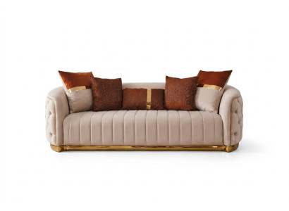 Beige Textil Dreisitzer Moderne Designer Luxus Couch Chesterfield Beige