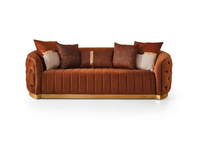 Orange Textil Dreisitzer Moderne Designer Luxus Couch Sofa Samt Chesterfield