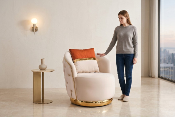 Design Sitzer Luxus beige Sessel Relax Textil mit Edelstahl Sessel Club