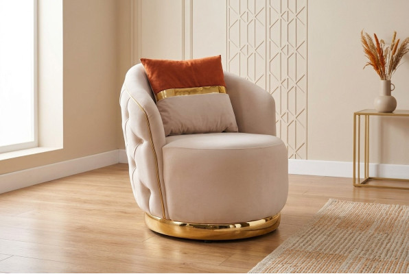 Design Sitzer Luxus beige Sessel Relax Textil mit Edelstahl Sessel Club