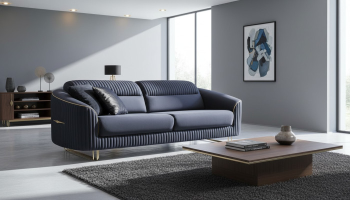 Sofa 3 Sitzer Polstersofa blau Textil Sitz Design Couch Modern Neu