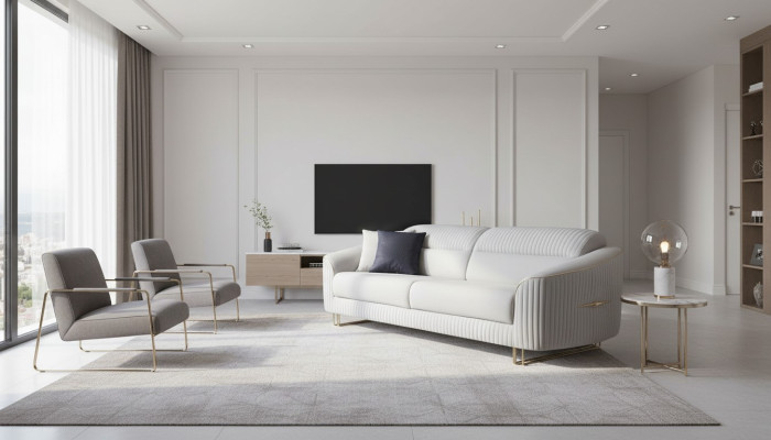 Sofa 3 Sitzer Polstersofa weiß Textil Sitz Design Couch Modern Neu