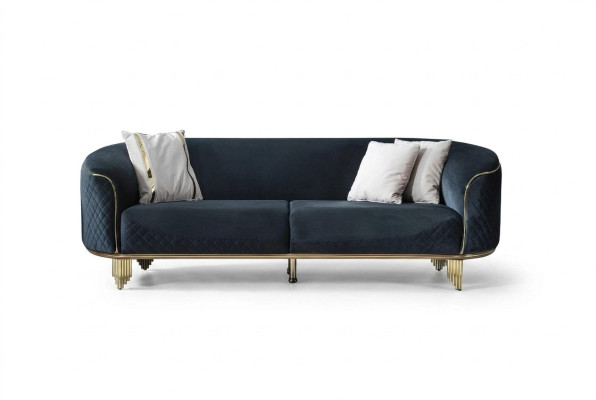 Modern Neu Sofa 3 Sitzer Polstersofa Blau Textil Sitz Design Couch