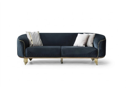 Modern Neu Sofa 3 Sitzer Polstersofa Blau Textil Sitz Design Couch