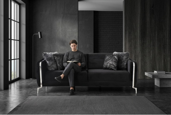 Designer Sofa 3 Sitzer big Couch Polster Sofas Design schwarz Samt Möbel