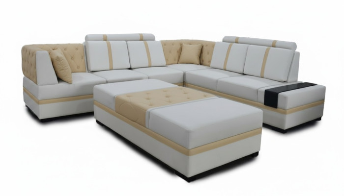 Designer Sofa Luxus Ecksofa mit Hocker Polster Garnitur Wohnzimmer L-Form