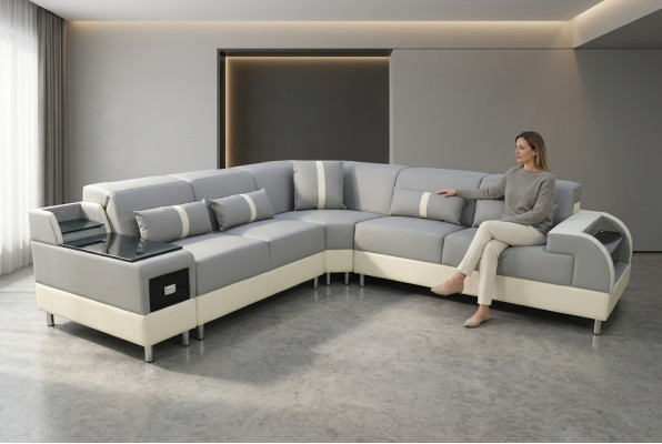 Ecksofa L-Form Sofa Couch Design Polster Modern Eckgarnitur Grau