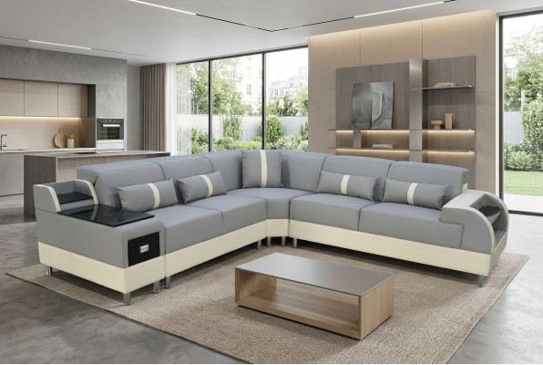 Ecksofa L-Form Sofa Couch Design Polster Modern Eckgarnitur Grau