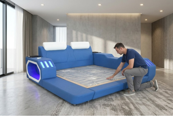 Multifunktion Betten Led Luxus Design Blaues Bett Hotel Doppel 180x200