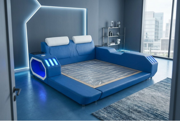 Multifunktion Betten Led Luxus Design Blaues Bett Hotel Doppel 180x200