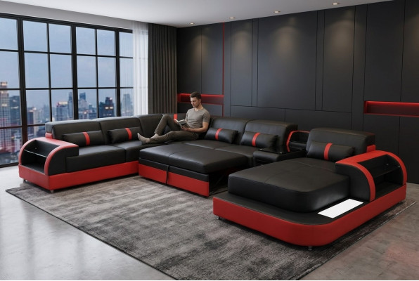 Multifunktion Sofa Couch Wohnlandschaft Couchen Polster Sofas LED Bettfunktion