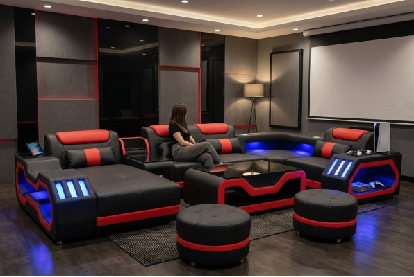 Multifunktion Sofa Couch Wohnlandschaft Couchen Polster Sofas LED Beleuchtung