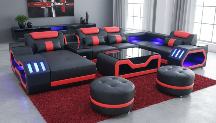 Multifunktion Sofa Couch Wohnlandschaft Couchen Polster Sofas LED Beleuchtung