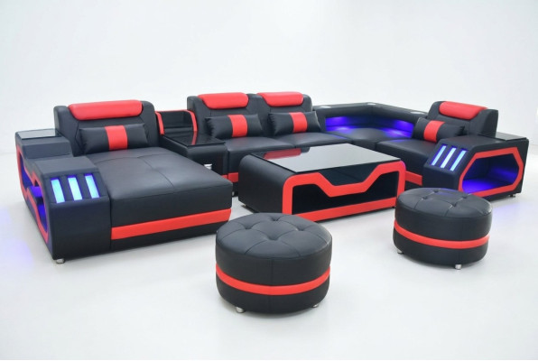 Multifunktion Sofa Couch Wohnlandschaft Couchen Polster Sofas LED Beleuchtung