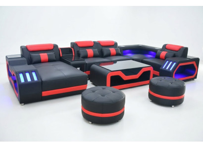 Multifunktion Sofa Couch Wohnlandschaft Couchen Polster Sofas LED Beleuchtung