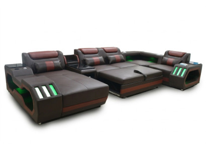 Luxus Ecksofa U-Form Wohnzimmer Sofa mit Bettfunktion Couch Möbel LED