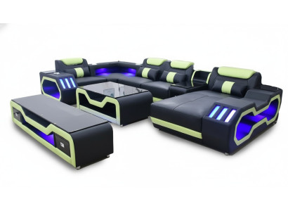 Ecksofa U-Form schwarz Wohnlandschaft Couch Polster Eckgarnitur Sofa