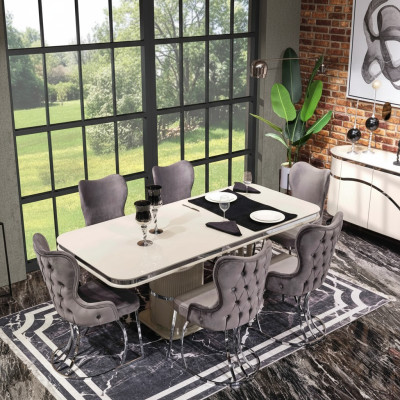 Tisch 6x Stühle 7tlg Esszimmer Holztisch Esszimmer Set Gruppe Design