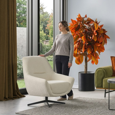 Luxus Sessel Beige Drehbar Wohnzimmer Stil Polsterung Textil Lounge Club