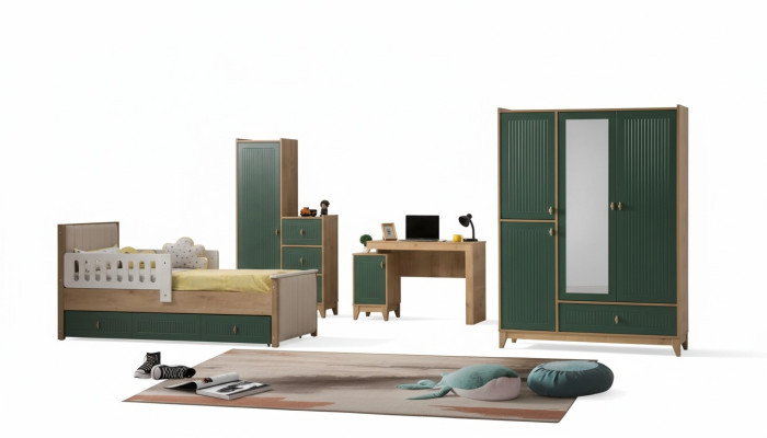 Kinderzimmer Set Besteht aus Bett+2х Kleiderschrank+Schreibtisch 4tlg.