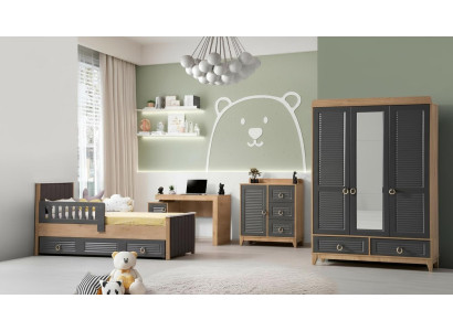 Komplette Kindermöbel Kinderbett Holz Möbel Set 4tlg Kinderzimmer Grau