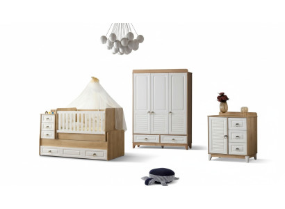 Komplett Kinderzimmer Set Bett Kleiderschrank Kommode Helles 3tlg Neu